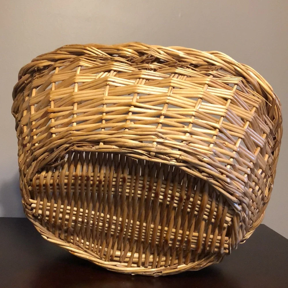 Vintage Estate Handmade Tweed Fabric Stuffed Hen + Wicker Basket